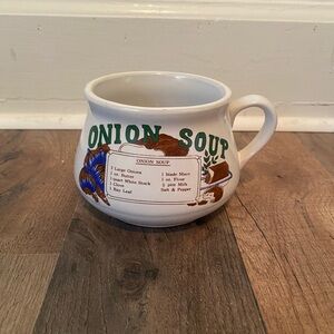 Vintage Onion Soup Bowl with Recipe - White and Green